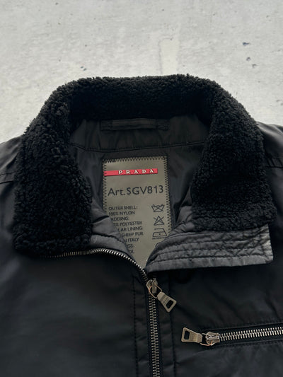 00's Prada Sport Shearling Collar Nylon Zip Up Jacket (S)