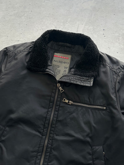00's Prada Sport Shearling Collar Nylon Zip Up Jacket (S)