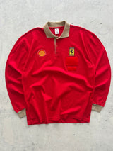 90's Ferrari Shell Long Sleeve Polo Shirt (L)