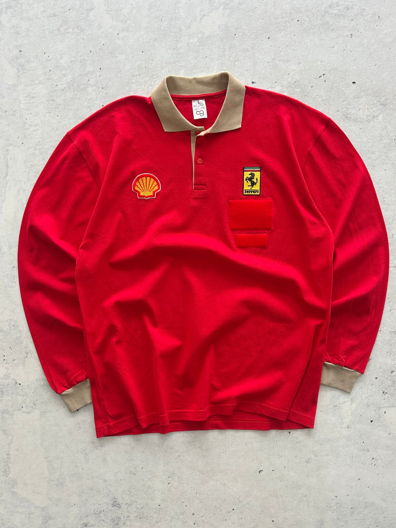 90's Ferrari Shell Long Sleeve Polo Shirt (L)