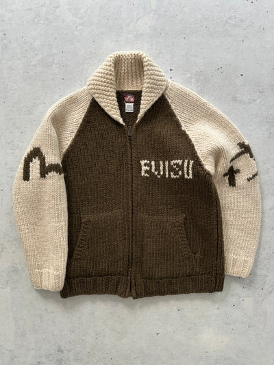 00's Evisu Chunky Wool Knit Zip Up Jumper (XL)