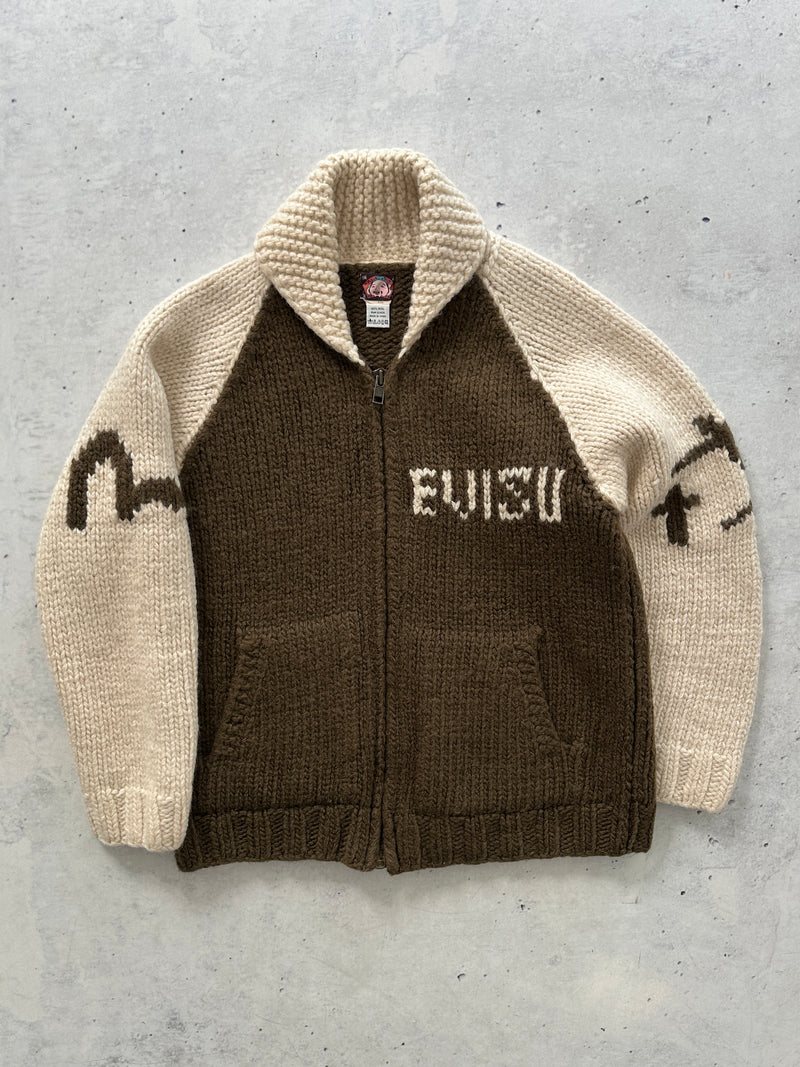 00's Evisu Chunky Wool Knit Zip Up Jumper (XL)