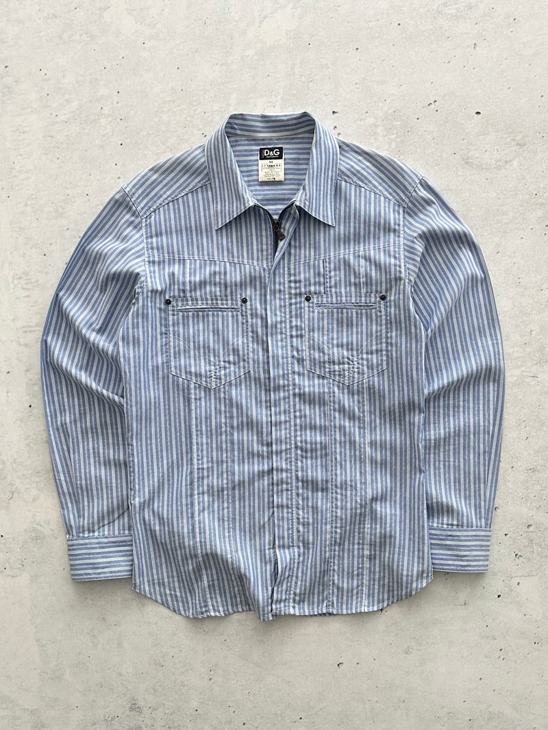 00's Dolce & Gabbana Vertical Stripe Zip Up Shirt (M)