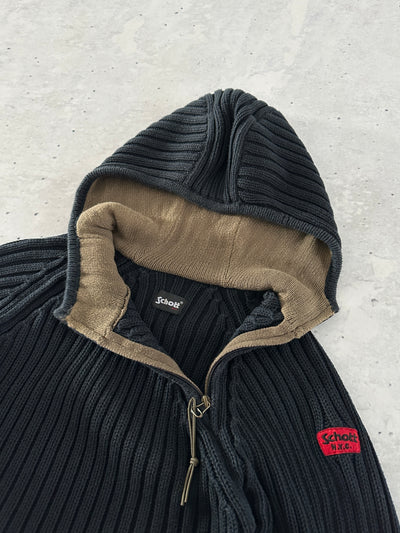 Vintage Schott NYC Chunky Knit Asymmetrical Zip Hoodie (S)