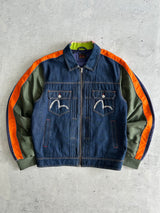 Evisu Embroidered Panelled Zip Up Denim Jacket (M)