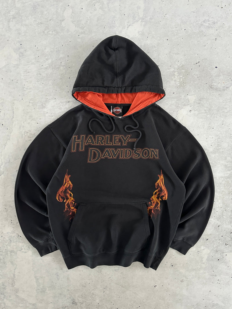 00's Harley Davidson Flames Pullover Hoodie (S)