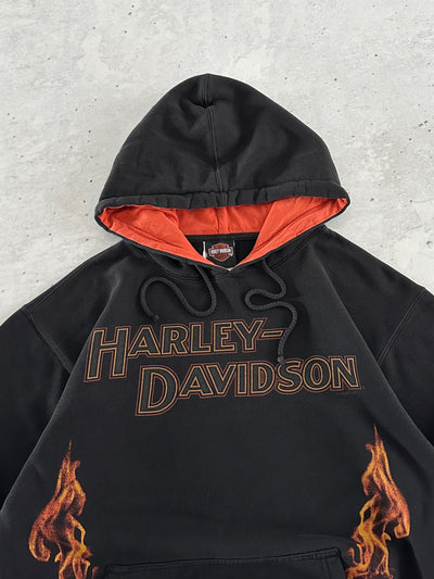 00's Harley Davidson Flames Pullover Hoodie (S)