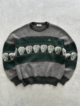 80's Chemise Lacoste Patterned elephant Knit Jumper (XL)
