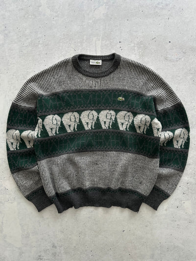 80's Chemise Lacoste Patterned elephant Knit Jumper (XL)