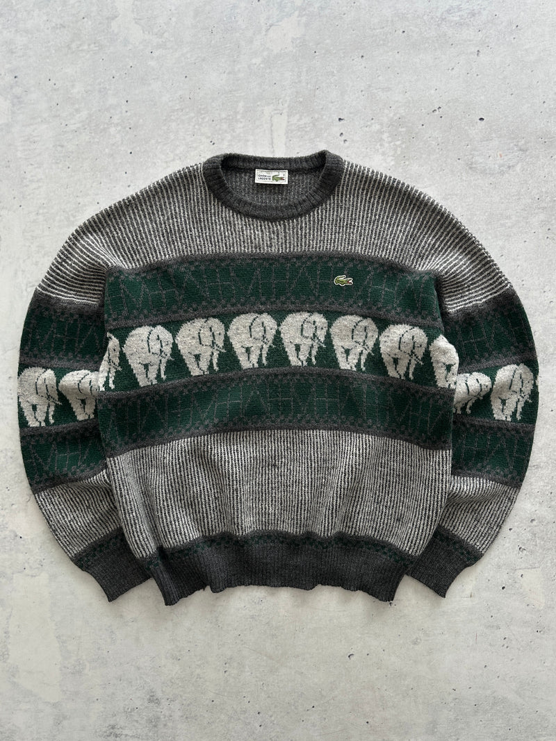 80's Chemise Lacoste Patterned elephant Knit Jumper (XL)