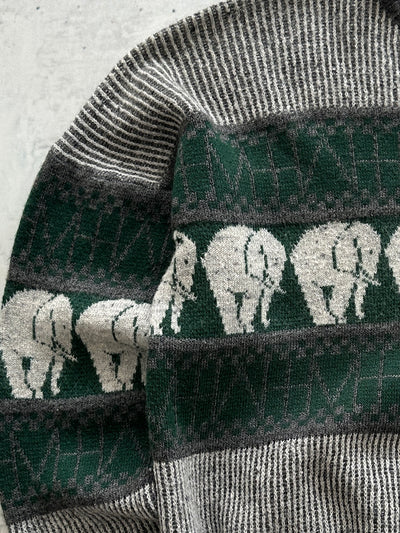 80's Chemise Lacoste Patterned elephant Knit Jumper (XL)