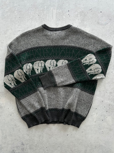 80's Chemise Lacoste Patterned elephant Knit Jumper (XL)