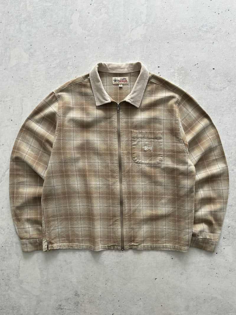 Stussy Quality Workgear Frank Plaid Zip Up Overshirt (XL)