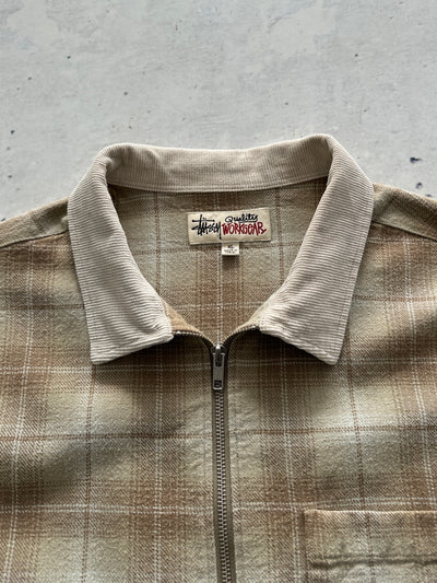 Stussy Quality Workgear Frank Plaid Zip Up Overshirt (XL)