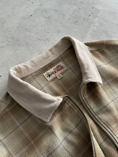 Stussy Quality Workgear Frank Plaid Zip Up Overshirt (XL)