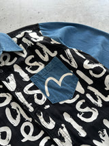 00's Evisu rare staff AOP Spell Out Denim Shirt (S)