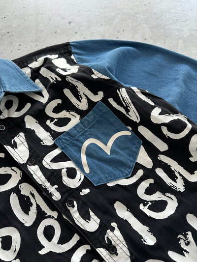 00's Evisu rare staff AOP Spell Out Denim Shirt (S)
