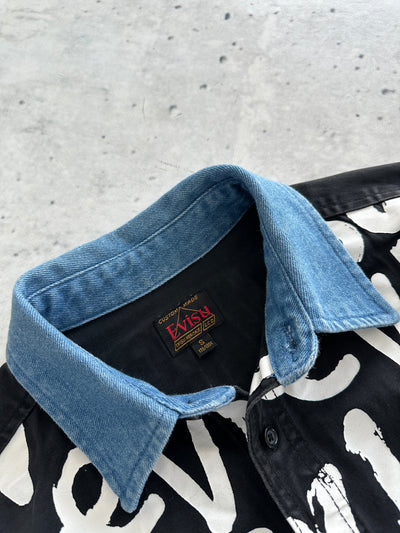 00's Evisu rare staff AOP Spell Out Denim Shirt (S)