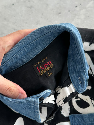 00's Evisu rare staff AOP Spell Out Denim Shirt (S)