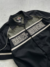 Harley Davidson Embroidered Spell Out mechanic Shirt (M)
