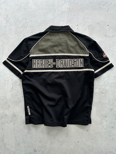 Harley Davidson Embroidered Spell Out mechanic Shirt (M)