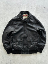 Blouson aviateur en cuir Levi's vintage avec fermeture éclair (M)