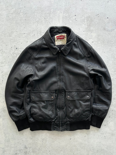 Blouson aviateur en cuir Levi's vintage avec fermeture éclair (M)
