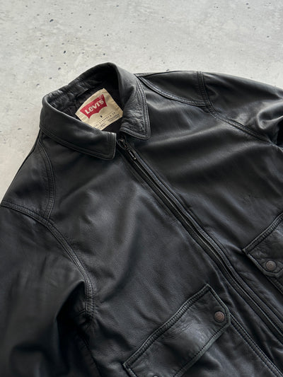 Blouson aviateur en cuir Levi's vintage avec fermeture éclair (M)
