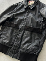 Blouson aviateur en cuir Levi's vintage avec fermeture éclair (M)