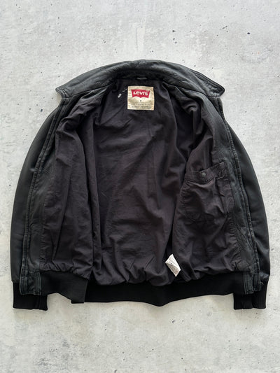 Blouson aviateur en cuir Levi's vintage avec fermeture éclair (M)