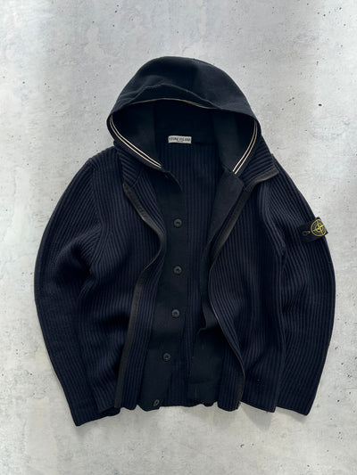 AW/08 Stone Island Chunky Wool Knit Zip Up Hooded Jumper (XL)