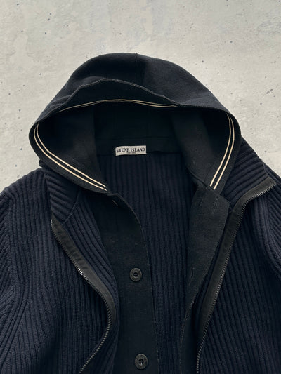 AW/08 Stone Island Chunky Wool Knit Zip Up Hooded Jumper (XL)