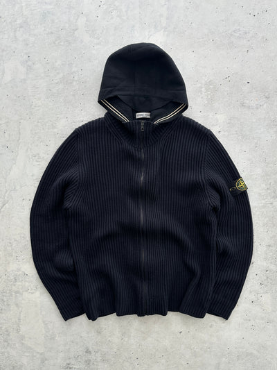 AW/08 Stone Island Chunky Wool Knit Zip Up Hooded Jumper (XL)