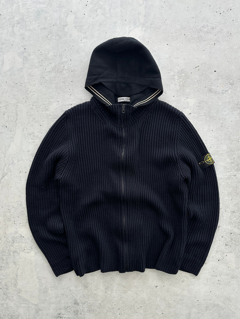 AW/08 Stone Island Chunky Wool Knit Zip Up Hooded Jumper (XL)