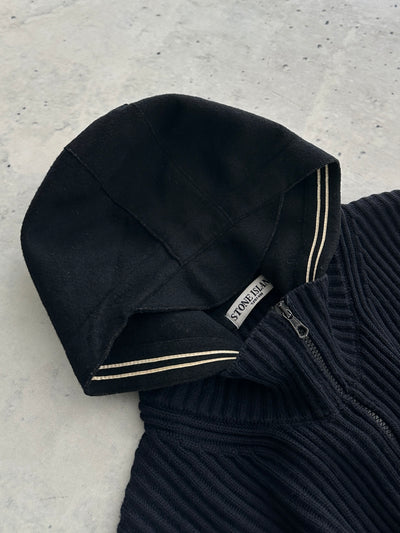AW/08 Stone Island Chunky Wool Knit Zip Up Hooded Jumper (XL)