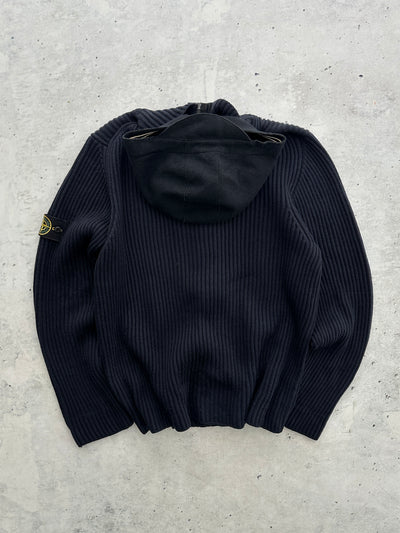 AW/08 Stone Island Chunky Wool Knit Zip Up Hooded Jumper (XL)