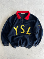 YSL Embroidered Spell Out 1/4 Zip Pullover Fleece (L)