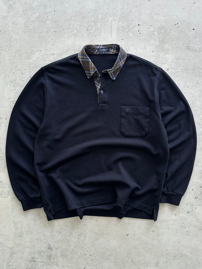 00's Burberry Nova Check Long Sleeve Polo Shirt (L)