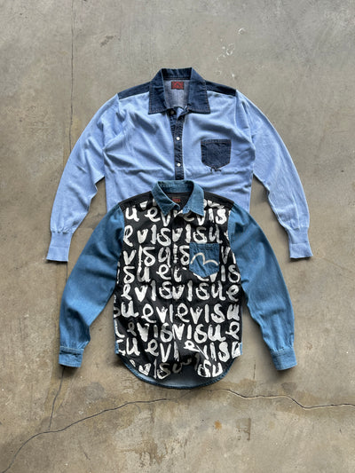 00's Evisu rare staff AOP Spell Out Denim Shirt (S)