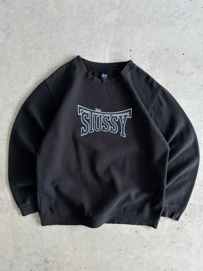 90's Stussy Spell Out Heavyweight Crewneck Sweatshirt (L)