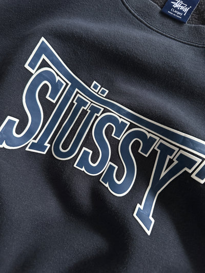 90's Stussy Spell Out Heavyweight Crewneck Sweatshirt (L)