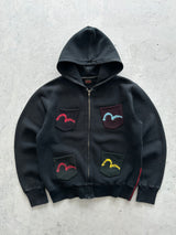 00's Evisu Gull Wing Multi Pocket Zip Up Hoodie (L)