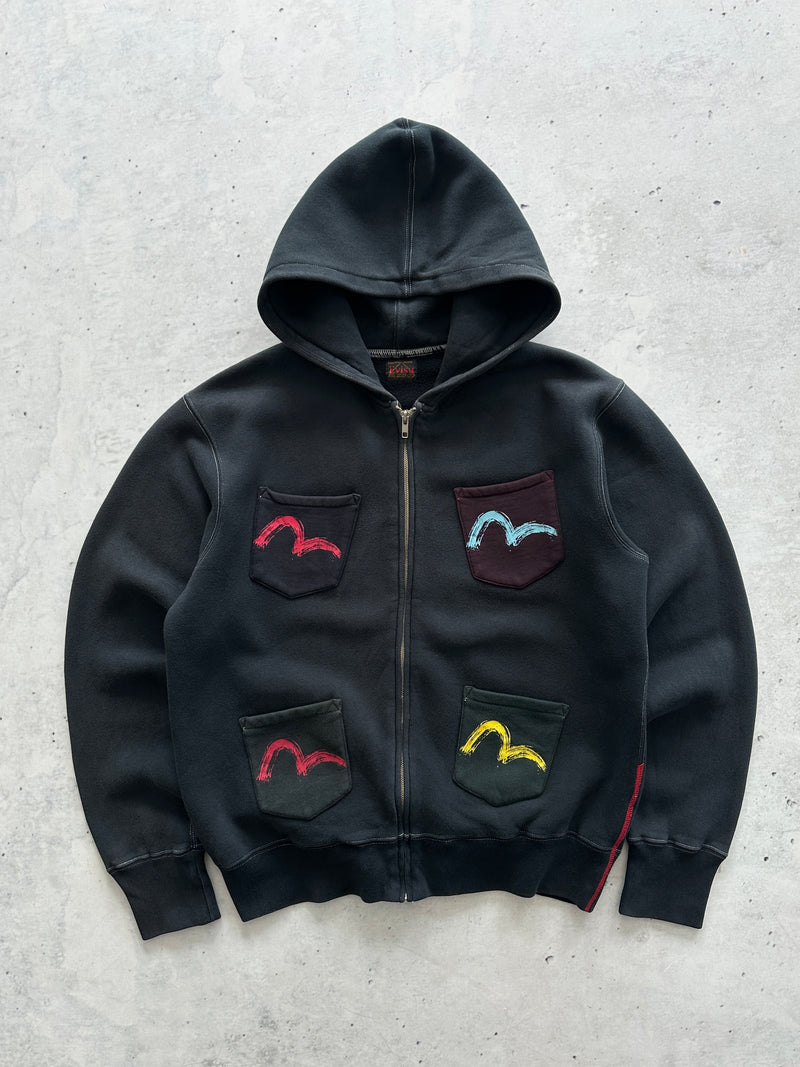 00's Evisu Gull Wing Multi Pocket Zip Up Hoodie (L)