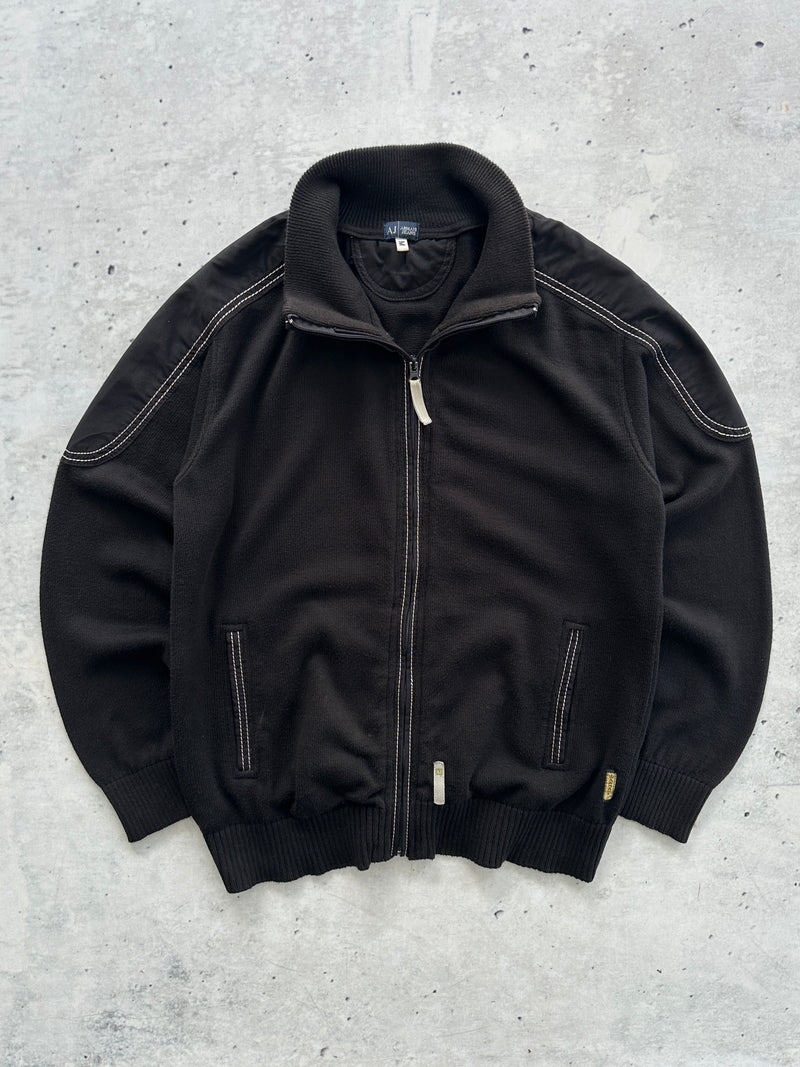 00's Armani Jeans Contrast Stitch Zip Up Knit Jumper (S)