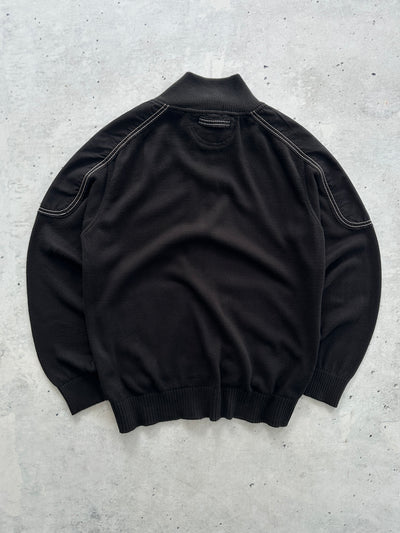 00's Armani Jeans Contrast Stitch Zip Up Knit Jumper (S)
