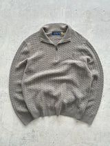 Pull en laine torsadée Ralph Lauren, col zippé (L)