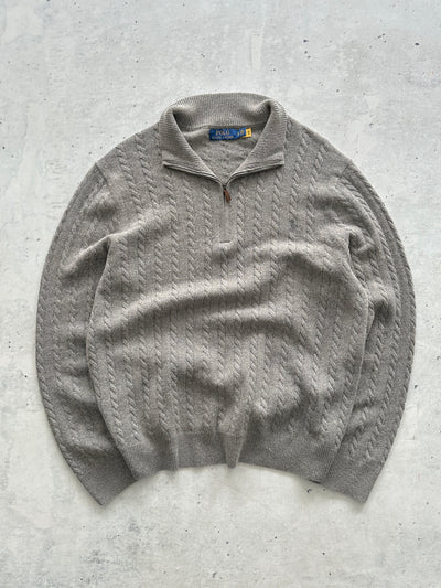 Pull en laine torsadée Ralph Lauren, col zippé (L)