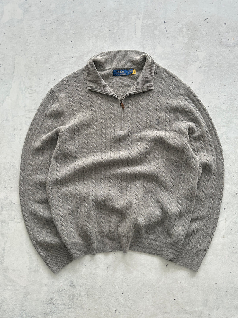 Pull en laine torsadée Ralph Lauren, col zippé (L)