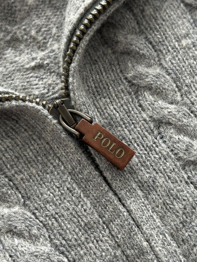 Pull en laine torsadée Ralph Lauren, col zippé (L)