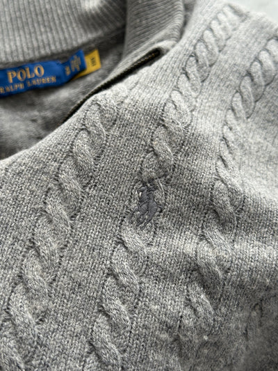 Pull en laine torsadée Ralph Lauren, col zippé (L)